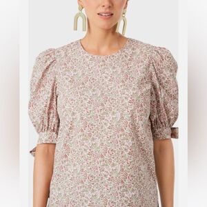 Tuckernuck Hyacinth House Pink Floral Fiona Puff Sleeve Blouse Size XL Top